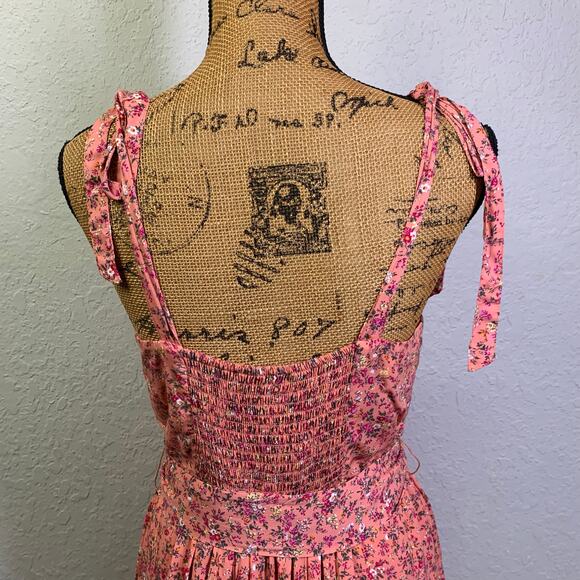 J. CREW Dress 10 Pink Micro Floral Tie Shoulder & Waist Belt Tiered Slit Skirt - Picture 10 of 15